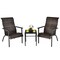 Costway 3 PCS Patio Rattan Bistro Set High Backrest Armrest SideTable Mix Gray\Mix Brown